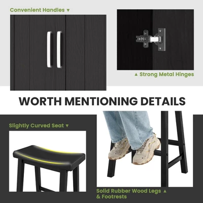 Costway 3 Pieces Bar Table Set Pub Dining Table With Saddle Stools & Storage Cabinet Black 6 Costway 3 Pieces Bar Table Set Pub Dining Table With Saddle Stools & Storage Cabinet Black - Image 6