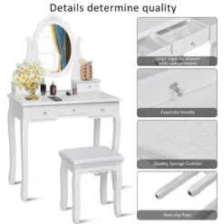 Costway Bedroom Wooden Mirrored Makeup Vanity Set Stool Table Set White 5 Drawers -Costway GUEST 3fff0dde c4e8 4ba9 87b6 0bb55b386dc0