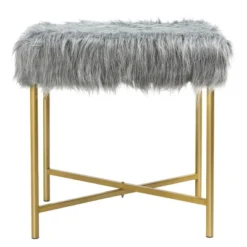 Costway Faux Fake Fur Stool Ottoman Footrest Stool Decorative With Metal Legs GreyPinkWhite -Costway GUEST 40265c35 b74d 4b03 a730 7763197df6fb
