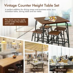 Costway 5PCS Bar Table Set Counter Height Dining Set W/ 4 Stools Rustic Brown -Costway GUEST 404f651c 85ab 49e4 adc6 d008bdca71ff