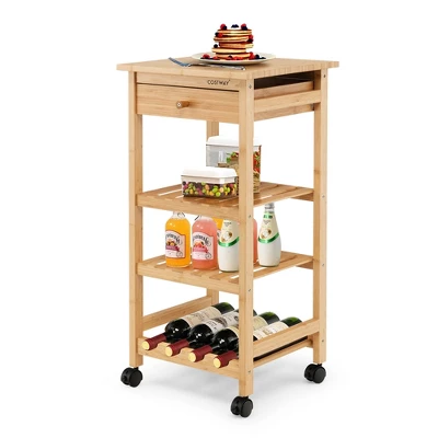 Costway Rolling Kitchen Island Utility Trolley Cart W/Drawer & Wine Rack 9 Costway Rolling Kitchen Island Utility Trolley Cart W/Drawer & Wine Rack - Image 9