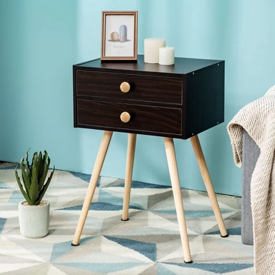 Costway 2 PCS Mid Century Modern 2 Drawers Nightstand Sofa Side Table End Table Espresso 2 Costway 2 PCS Mid Century Modern 2 Drawers Nightstand Sofa Side Table End Table Espresso - Image 2