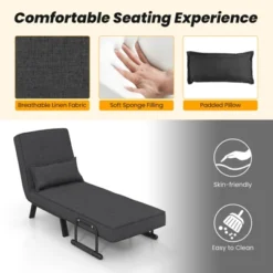 Costway Folding 6 Position Armchair Lounge Couch Convertible Sleeper Bed W/ Pillow Gray -Costway GUEST 411d15f0 3904 4a74 b6f2 4b246c281ca7