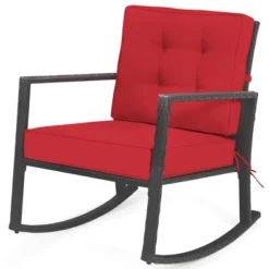 Costway Patio Rattan Rocker Chair Outdoor Glider Wicker Rocking Chair Cushion Lawn Red -Costway GUEST 41367656 ca9f 498f a574 e6a304755887