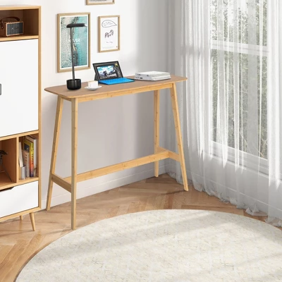 Costway Bamboo Bar Table 48'' High Top Console Dining Pub Table For Narrow Space Natural 2 Costway Bamboo Bar Table 48'' High Top Console Dining Pub Table For Narrow Space Natural - Image 2