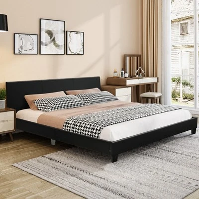 Costway Queen Upholstered Platform Bed Frame With Linen/PU Headboard Wood Slat Gray/Black 2 Costway Queen Upholstered Platform Bed Frame With Linen/PU Headboard Wood Slat Gray/Black -Costway GUEST 4164c9ba 2318 4e4e b901 dbbacbf47188