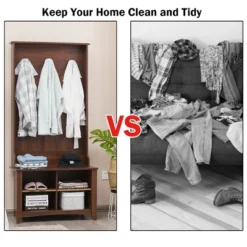 Costway Hall Tree Storage Bench Entry Stand Coat Hat Rack With Shelf & 3 Hooks Organizer -Costway GUEST 41994d0c f5d5 4619 9b1d 9e2b0588fe73