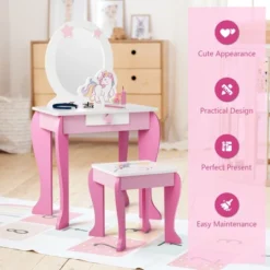 Costway Kids Vanity Makeup Dressing Table Chair Set Wooden W/ Mirror Drawer -Costway GUEST 41a9e39a c63d 4dc4 915a 3ef5cc0165fa