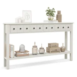 Costway 60" Console Table Retro Entryway Sofa Table With 4 Drawers & Open Shelf Hallway White/Black -Costway GUEST 41b77baa 57fe 4a28 9e0e d47c8f4523c9
