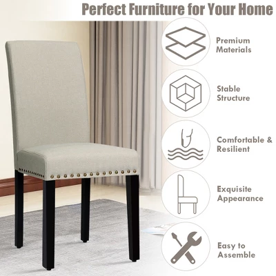 Costway Set Of 2 Fabric Dining Chairs Upholstered With Nailhead Trim 9 Costway Set Of 2 Fabric Dining Chairs Upholstered With Nailhead Trim - Image 9