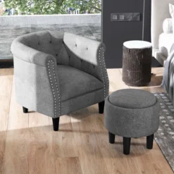 Costway Modern Accent Chair With Ottoman Armchair Barrel Sofa Chair With Footrest Grey 11 Costway Modern Accent Chair With Ottoman Armchair Barrel Sofa Chair With Footrest Grey -Costway GUEST 41db5b6a d838 4351 87c2 54106f517304