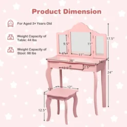 Costway Kids Vanity Table & Stool Princess Dressing Make Up Play Set For Girls Pink -Costway GUEST 41fb932d 8c1f 42f9 8dc2 139c79985f8a