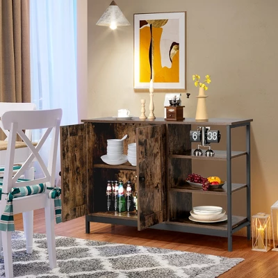 Costway 2-Door Industrial Kitchen Storage Cabinet Buffet Sideboard Open Shelves 1 Costway 2-Door Industrial Kitchen Storage Cabinet Buffet Sideboard Open Shelves