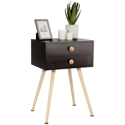 Costway 2 PCS Mid Century Modern 2 Drawers Nightstand Sofa Side Table End Table Espresso 8 Costway 2 PCS Mid Century Modern 2 Drawers Nightstand Sofa Side Table End Table Espresso - Image 8