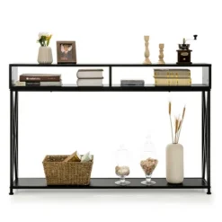 Costway Steel Frame Console Table With Open Shelf And Storage Compartments Black 15 Costway Steel Frame Console Table With Open Shelf And Storage Compartments Black -Costway GUEST 421b4f07 000f 4c17 baef d2e90f42b15c