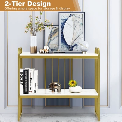 Costway 2-Tier Console Table Modern Buffet Serving Table Storage Shelf For Entryway 6 Costway 2-Tier Console Table Modern Buffet Serving Table Storage Shelf For Entryway - Image 6