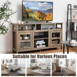 Costway 58'' TV Stand Entertainment Console Center W/ 2 Cabinets Up To 65'' GreyBlackWalnut -Costway GUEST 428210e4 588b 49bb b8ba 88e8516e4e1c