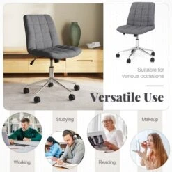 Costway Upholstered Armless Office Chair With Adjustable Height & Wheels For Small Spaces Gray/White -Costway GUEST 43256fc2 62a0 4e2b a762 038edea1e05b