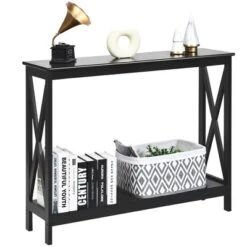 Costway 2-Tier Console Table X-Design Bookshelf Sofa Side Accent Table W/Shelf White BlackEspressoWood Grain 18 Costway 2-Tier Console Table X-Design Bookshelf Sofa Side Accent Table W/Shelf White BlackEspressoWood Grain -Costway GUEST 4328146e b396 45fc b714 715b62952197