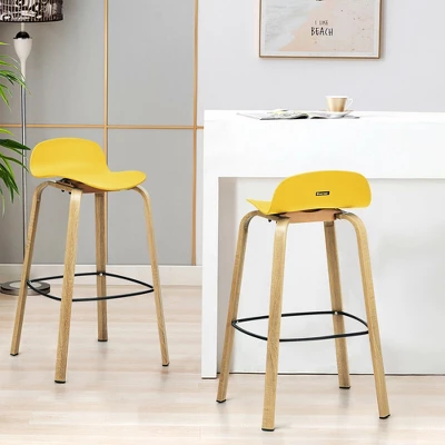 Costway Modern Set Of 4 Barstools 30inch Pub Chairs W/Low Back & Metal Legs Yellow 2 Costway Modern Set Of 4 Barstools 30inch Pub Chairs W/Low Back & Metal Legs Yellow - Image 2
