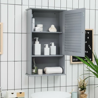 Costway Bathroom Wall Mount Storage Cabinet Single Door W/Height Adjustable Shelf Grey 1 Costway Bathroom Wall Mount Storage Cabinet Single Door W/Height Adjustable Shelf Grey