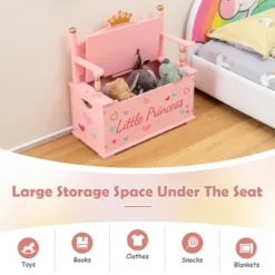 Costway Kids Princess Wooden Bench Seat Toy Box Storage Organizer Children Playroom Pink -Costway GUEST 4405062b bdde 4155 a507 3615bbd8064e