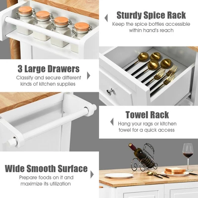 Costway Drop-Leaf Kitchen Island Trolley Cart Wood Storage Cabinet W/ Spice Rack White 9 Costway Drop-Leaf Kitchen Island Trolley Cart Wood Storage Cabinet W/ Spice Rack White - Image 9