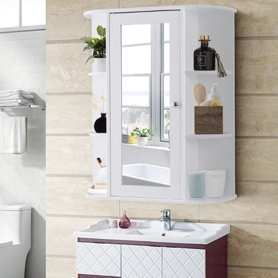 Costway Bathroom Cabinet Single Door Shelves Wall Mount Cabinet W/ Mirror Organizer 2 Costway Bathroom Cabinet Single Door Shelves Wall Mount Cabinet W/ Mirror Organizer - Image 2
