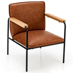 Costway Modern Accent Chair Arm Chair PU Leather W/Rubber Wood Armrest For Living Room 16 Costway Modern Accent Chair Arm Chair PU Leather W/Rubber Wood Armrest For Living Room -Costway GUEST 443bc8e7 08b3 4328 b28c 79b09e7b29bb