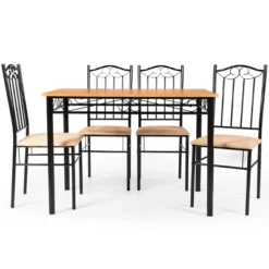 Costway 5 PC Dining Set Wood Metal 30" Table And 4 Chairs Black Kitchen Breakfast Furniture -Costway GUEST 4462fb12 4012 4a7f a91f 3dd0a56a1876
