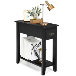 Costway 2 Tier End Bedside Sofa Side Table Narrow Nightstand W/Drawer &Shelf Black -Costway GUEST 44635d9a 6573 42fa 9bb1 55772d4884d5
