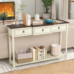 Costway Farmhouse Console Table Entryway Sideboard With 3 Drawers & Open Storage Shelf -Costway GUEST 44820902 fdfd 4757 8270 7823492254d5