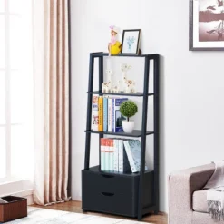 Costway 4-Tier Ladder Shelf Bookshelf Bookcase Storage Display Leaning With 2 Drawers -Costway GUEST 44fb4877 d651 437b a6fe 8530bda9311f