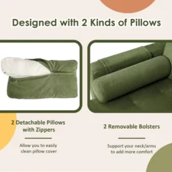 Costway Modern Loveseat 2-Seat Sofa Couch W/ 2 Bolsters & Side Storage Pocket Army Green -Costway GUEST 454e7590 1367 404b a20b 07bd4a7f8b81