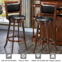 Costway Set Of 2 29'' Swivel Bar Height Stool Wood Dining Chair Upholstered Seat Panel Back Espresso -Costway GUEST 45963da7 6ca7 4479 9f06 cbb31added39
