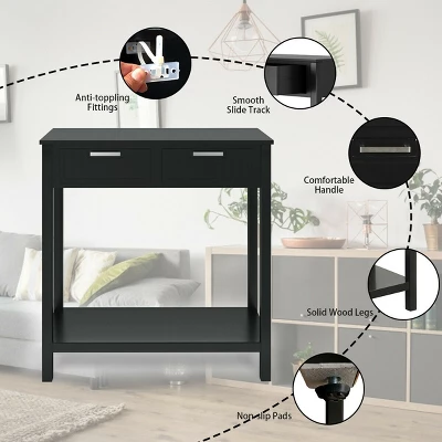 Costway Accent Console Table Entryway Sofa Foyer Table Storage Shelf W/2 Drawers 9 Costway Accent Console Table Entryway Sofa Foyer Table Storage Shelf W/2 Drawers - Image 9