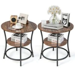 Costway 2 PCS 2-Tier Sofa Side End Table Round Nightstand With Sturdy Metal Frame Brown/Oak 20 Costway 2 PCS 2-Tier Sofa Side End Table Round Nightstand With Sturdy Metal Frame Brown/Oak -Costway GUEST 45dbc5b2 4e67 493a a759 f5992aaec732
