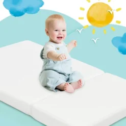 Tri-Fold Pack N Play Mattress Pad Foldable Crib Mattress Soft Memory Foam