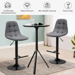 Costway Adjustable Bar Stools Swivel Counter Height Linen Chairs With Back Gray -Costway GUEST 45fba6d4 8554 41f7 b992 98f25a9bc427