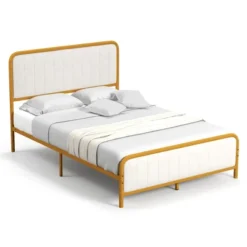 Costway Full Gold Metal Bed Frame Upholstered Platform Bed With Velvet Headboard 21 Costway Full Gold Metal Bed Frame Upholstered Platform Bed With Velvet Headboard -Costway GUEST 4642c176 5246 44f3 beaa fbbd029675cc