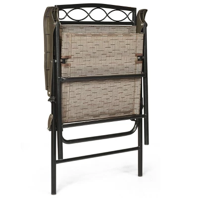 Costway Set Of 4 Patio Folding Chairs Sling Portable Dining Chair Set W/ Armrest 9 Costway Set Of 4 Patio Folding Chairs Sling Portable Dining Chair Set W/ Armrest - Image 9