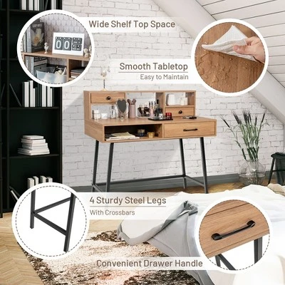 Costway Makeup Vanity Table Computer Writing Desk Storage With Drawer Shelf Industrial 6 Costway Makeup Vanity Table Computer Writing Desk Storage With Drawer Shelf Industrial - Image 6