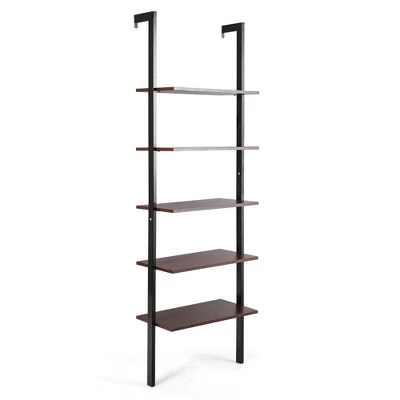 Costway 5-Tier Ladder Shelf Wood Wall Mounted Display Bookshelf Metal Frame Brown & Black/Brown & White/Bronze 5 Costway 5-Tier Ladder Shelf Wood Wall Mounted Display Bookshelf Metal Frame Brown & Black/Brown & White/Bronze - Image 5
