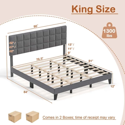 Costway Full/Queen/King Size Bed Frame Modern Linen Fabric Upholstered Platform Bed With Headboard 2 Costway Full/Queen/King Size Bed Frame Modern Linen Fabric Upholstered Platform Bed With Headboard - Image 2