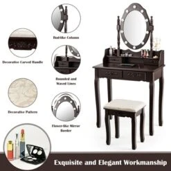 Costway Makeup Vanity Dressing Table Set W/10 Dimmable Bulbs Cushioned Stool 20 Costway Makeup Vanity Dressing Table Set W/10 Dimmable Bulbs Cushioned Stool -Costway GUEST 470499f7 a265 43d9 b859 d48f4dc0c026