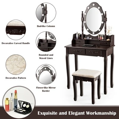 Costway Makeup Vanity Dressing Table Set W/10 Dimmable Bulbs Cushioned Stool 9 Costway Makeup Vanity Dressing Table Set W/10 Dimmable Bulbs Cushioned Stool - Image 9