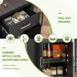 Costway 3 Pieces Bar Table Set Pub Dining Table With Saddle Stools & Storage Cabinet Black 9 Costway 3 Pieces Bar Table Set Pub Dining Table With Saddle Stools & Storage Cabinet Black -Costway GUEST 4722a718 9cad 4cdf 9206 f43a77b1ba86