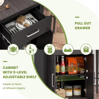 Costway 3 Pieces Bar Table Set Pub Dining Table With Saddle Stools & Storage Cabinet Black 4 Costway 3 Pieces Bar Table Set Pub Dining Table With Saddle Stools & Storage Cabinet Black - Image 4