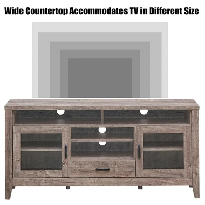 Costway TV Stand Tall Entertainment Center Hold Up To 65'' TV W/ Glass Storage & Drawer 6 Costway TV Stand Tall Entertainment Center Hold Up To 65'' TV W/ Glass Storage & Drawer - Image 6