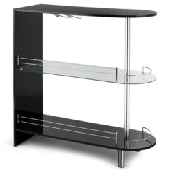 Costway Wine Rack Unit W/Tempered Glass Shelf & Glass Holders Glossy Black -Costway GUEST 4765d8ae d853 4be6 902f 1d6623053b7b